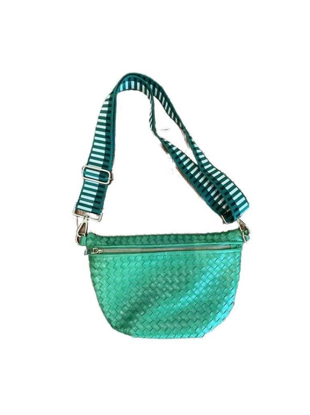 PS Green Woven Faux Leather Crossbody Bag